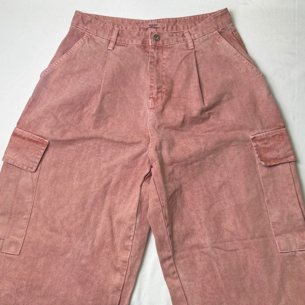 HiRisk Womens High Rise Pleated Wide Leg Cargo Pants Size M/10 Mauve Pink